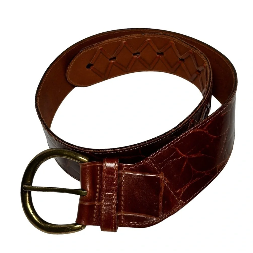 Women's Belt Brown Croc Print Wide Retro Mod Dress Casual Western Rockabilly M